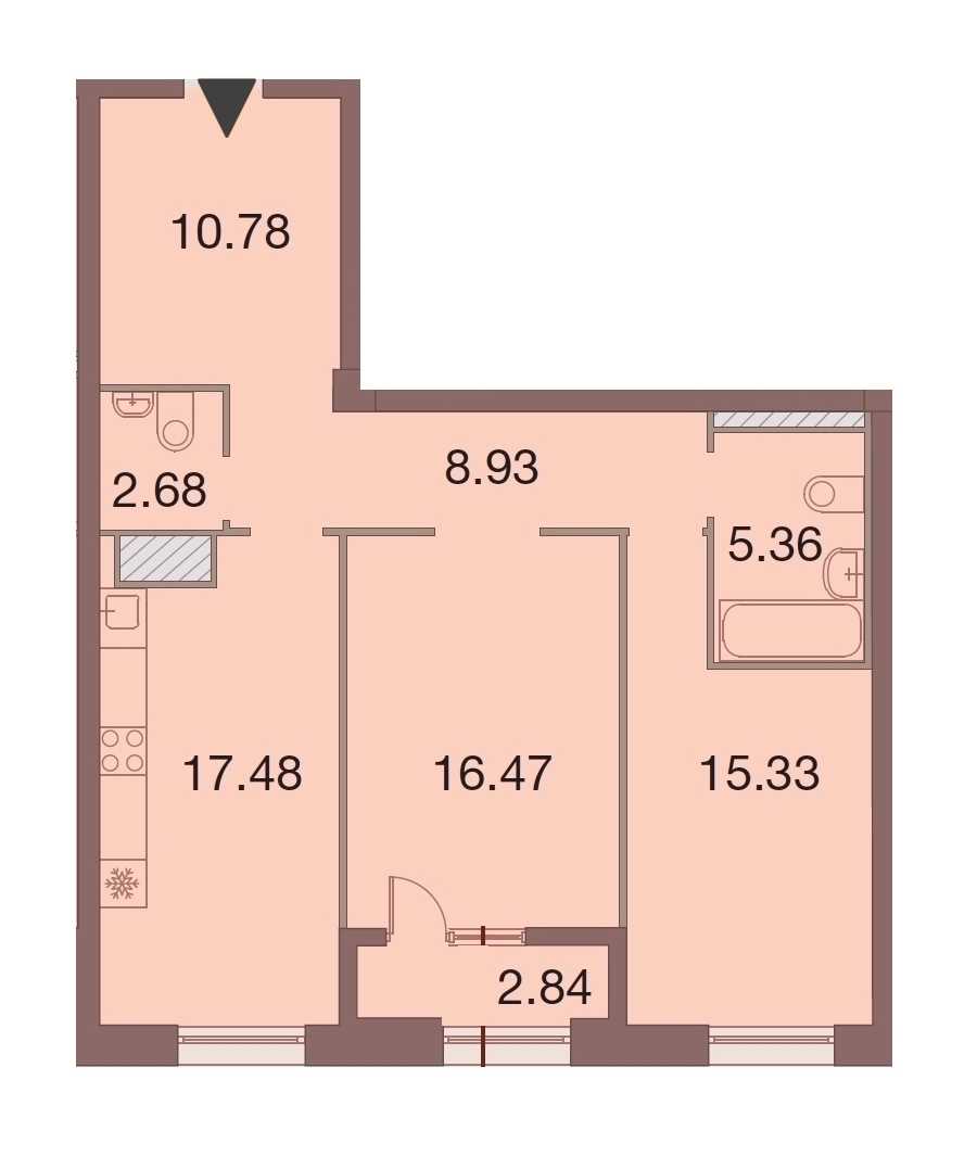 Двухкомнатная квартира в : площадь 78.45 м2 , этаж: 7 – купить в Санкт-Петербурге